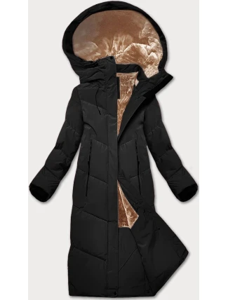 Černá dlouhá dámská zimní bunda s kožešinovou podšívkou LHD (LHD-24571) Černá dlouhá dámská zimní bunda s kožešinovou podšívkou LHD (LHD-24571)