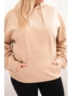 Dámská mikina s kapucí a klokankou Plus Size z bavlny béžová