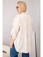 Dámská bavlněná košile Plus Size s límečkem a krajkovou vsadkou béžová