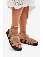 Eko semišové dámské sandály se suchým zipem tmavě béžové Valpera