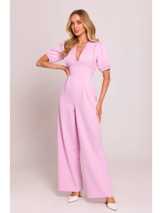 M852 Kombinéza s puff rukávy - cukrově růžová M852 Kombinéza s puff rukávy - cukrově růžová