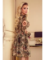 Dámské šifonové šaty s výstřihem, zavazováním na zádech a s panteřím vzorem s růžemi 357-2 Dámské šifonové šaty s výstřihem, zavazováním na zádech a s panteřím vzorem s růžemi 357-2