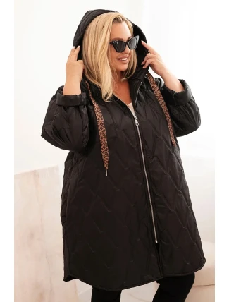 Dámská bunda Plus Size prošívaná s kapucí a nápisem HOPE černá