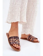 Ploché Dámské Pantofle Se Zlatým Detalem Leopard Noroti