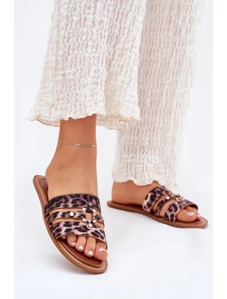 Ploché Dámské Pantofle Se Zlatým Detalem Leopard Noroti