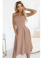 641-2 VIVIENNE korzetové rozšířené midi šaty pro zvláštní příležitosti - béžové