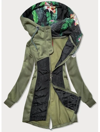 Dlouhá rozepínací dámská mikina v khaki barvě (AMG-819) Dlouhá rozepínací dámská mikina v khaki barvě (AMG-819)