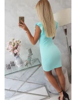 Šaty s nařasenými rukávy v mátové barvě