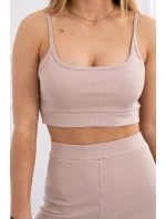 Souprava s kalhotami s vysokým pasem béžové barvy Souprava s kalhotami s vysokým pasem béžové barvy