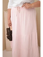 Dámská sukně Plus Size bavlněná mušelínová s volánem a gumou bonbónově růžová