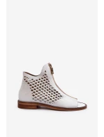 Kůžené Ažurové Sandály Na Zip Bílé Zazoo 977/L