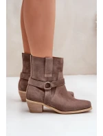 Botky Z Přírodní Semiše Na Podpatku Hnědé Zazoo 3444/2