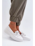 Lehké dámské kožené mokasíny na platformě, bílá S.Barski Lehké dámské kožené mokasíny na platformě, bílá S.Barski