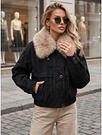 Dámská zimní semišová bunda s kožešinou, černá, FashionStreet TY5695