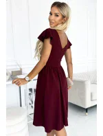 425-4 MATILDE Šaty s výstřihem a krátkými rukávy - Bordeaux