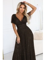 635-4 MELANIA dlouhé lesklé šaty s výstřihem a krátkými rukávy - čokoládové 635-4 MELANIA dlouhé lesklé šaty s výstřihem a krátkými rukávy - čokoládové