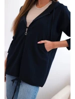 Dámská mikina s kapucí a šňůrkou dole tmavě modrá