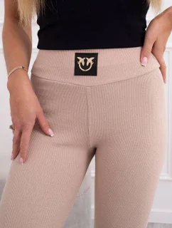 Pruhované legíny s vysokým pasem světle béžové