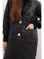 Dámská bunda Plus Size prošívaná s ozdobnými knoflíky a límcem černá