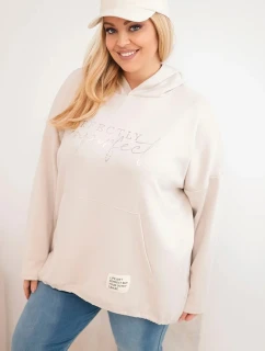 Dámská mikina Plus Size s kapucí a potiskem béžová