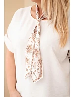 Dámská viskózová halenka Plus Size s krátkým rukávem a ozdobným šátkem béžová