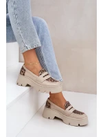 Dámské Kožené Mokasíny Na Platformě A Ploché Podpatky Leopardí Světle Béžové Zazoo 20191