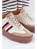 Kožené dámské sneakersy na platformě Zazoo N1234 béžovo-červené