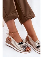 Kožené sandály na platformě s ozdobou S.Barski GR61-5988 Zlaté