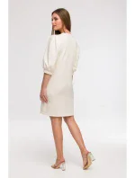 B291 Šaty áčkového střihu s pouzdrovými rukávy - vanilka