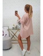 Oversize halenka s potiskem duhových rtů tmavě pudrově růžová