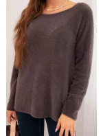Svetr dámský z měkké pleteniny s kulatým výstřihem hnědý Svetr dámský z měkké pleteniny s kulatým výstřihem hnědý