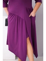 Dámská bavlněná sukni Plus Size s asymetrickým lemem tmavě fialová