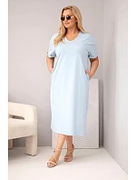 Dámské bavlněné šaty Plus Size s výstřihem do V modrá