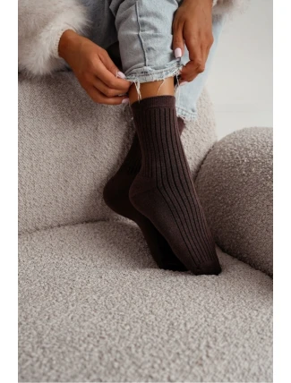 Dámské froté ponožky s proužky – čokoládové
