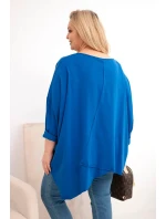 Dámská bavlněná blůza Plus Size s asymetrickým lemem a výstřihem do V chabrová