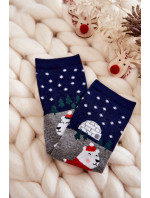 Dámské Ponožky Vánoční Vzory S Plyšovým Medvídkem A Iglú Šedo-Navy