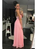 Dámské plesové dlouhé šaty PINK BOOM růžové - Růžová / L - PINK BOOM Dámské plesové dlouhé šaty PINK BOOM růžové - Růžová / L - PINK BOOM