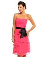 Společenské šaty korzetové značkové MAYAADI s mašlí a sukní s volány růžové - Růžová - MAYAADI