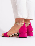 Trendy dámské růžové  sandály na širokém podpatku