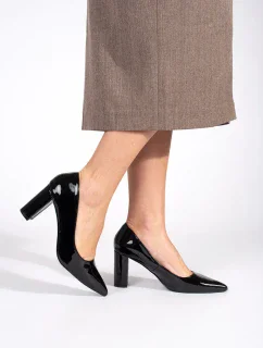 Komfortní lodičky dámské černé na širokém podpatku