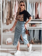 Džínová midi sukně s rozparkem MORETES modrá FashionStreet CY0481 Džínová midi sukně s rozparkem MORETES modrá FashionStreet CY0481