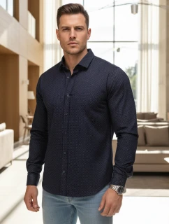 Pánská tmavě modrá vzorovaná košile slim fit FashionStreet DX2690