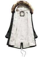 Dámská zimní bunda typu parka v army barvě s mechovitou kožešinovou podšívkou a s kapucí (7602BIG)