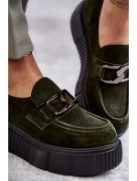 Módní semišové boty na platformě Khaki Marsol Módní semišové boty na platformě Khaki Marsol