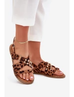 Dámské sandály na plochém podpatku se zlatými hroty panterka Zanira