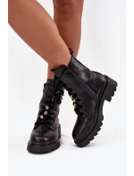 Zateplené dámské kotníkové boty s ozdobným šněrováním černé Elindra