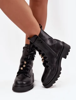 Zateplené dámské kotníkové boty s ozdobným šněrováním černé Elindra