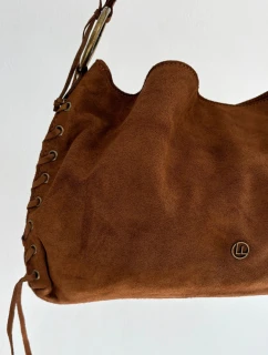 Kožená semišová taška s ozdobnými šňůrkami camel Janelis