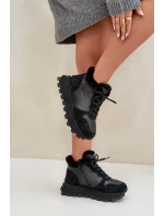 Kožené dámské tenisky trapery s kožešinou na platformě Big Star OO274A329 černé