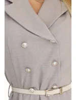 596-2 Elegantní midi košilka se zlatými knoflíky a páskem - GREY BEige 596-2 Elegantní midi košilka se zlatými knoflíky a páskem - GREY BEige